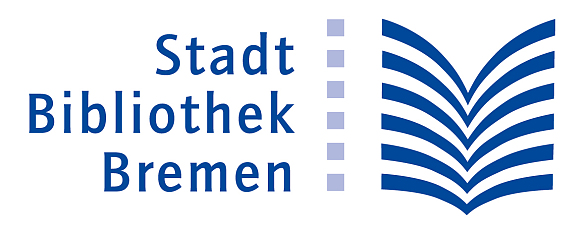 Logo der Stadtbibliothek, Schriftzug mit abstrakter Darstellung eines aufgeschlagenen Buches